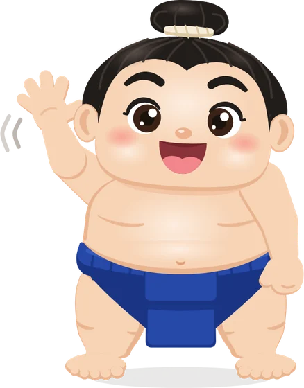 Tarō, the young sumo wrestler who learns with you, waving